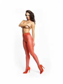 MissO P105 Red L/XL Tights with Lace Trim and Open Gusset