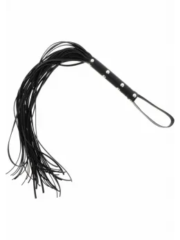 Ouch! Long Studded Flogger Whip Black PU Leather 70cm Durable Handle