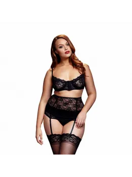Baci Lingerie Classic Lace 3-Piece Set Black Queen Size Adjustable
