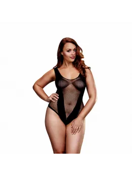 Baci Jacquard Fishnet V Teddy - Queen Size, Black Contrast Trim