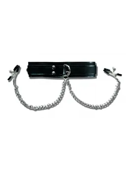 Sportsheets Vegan Leather Collar with Adjustable Clamps, Black, 27cm Chains