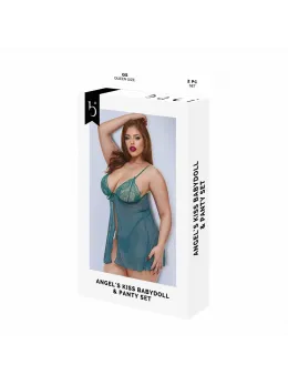 Baci Lingerie Angel's Kiss Babydoll & Panty Set Green QS - Elegant Lace Design