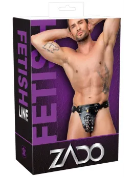 ZADO Men's Leather Jockstrap Black - Adjustable, Lockable, Metal Accents