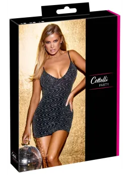 Cottelli PARTY Mini Dress L Black with Silver Zig-Zag Pattern Adjustable Straps