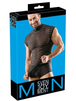 Svenjoyment Men's Shirt S Black Transparent Striped Short Sleeve