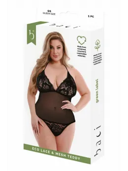 Baci Eco Lace & Mesh Teddy Black Queen Size - Sustainable Elegance