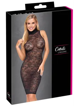 Cottelli LINGERIE Lace Dress S Black Floral, Sleeveless, Stand-Up Collar