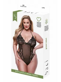 Baci Eco Lace & Mesh Teddy Black Queen Size - Sustainable Elegance