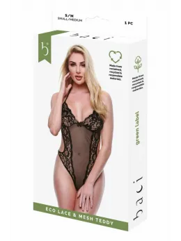 Baci Eco Lace & Mesh Teddy Black M/L - Sustainable Lingerie Design