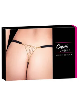 Cottelli LINGERIE Thong S-L Black Adjustable Rhinestone Detail