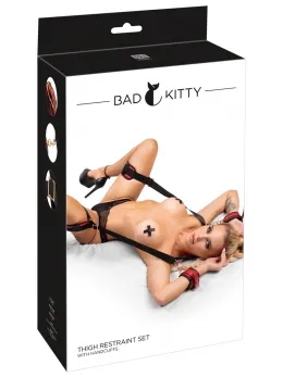 Bad Kitty Neck/Thigh Restraint Set Black-Red, Adjustable, PU Leather