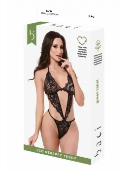 Eco дантелено боди с каишки, черно, M/L