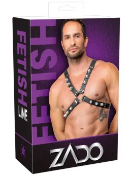 ZADO Leather Chest Harness Black - Adjustable X-Shape, Metal Studs S-L