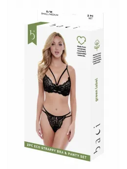 BACI ECO Strappy Bra and Panty Set Black M/L - Sustainable Lace Design