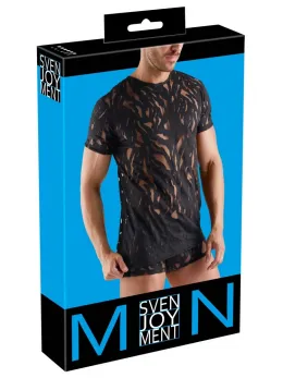 Svenjoyment Shirt L Black Burnout Effect Short Sleeve Stretchy