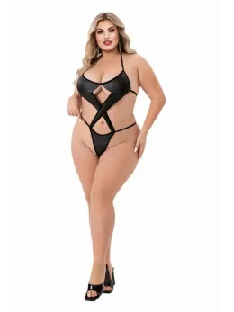 Baci Criss Cross Wetlook Teddy Black, Model QS, Sleek Polyester Design