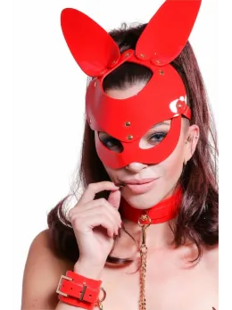 Kinky Diva Bunny Mask Red High Gloss Vegan Leather Adjustable 65cm