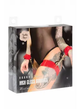 Kinky Diva High Gloss Wrist & Thigh Cuffs Red Adjustable Vegan Leather