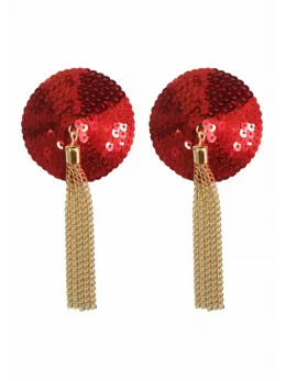 Sequin Nipple Covers with Decorative Gold Chain, Reusable, Gold