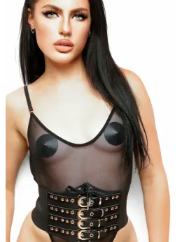 Kinky Diva Buckled Front Waist Cincher - Flexible Elastic Belt Black L/XL