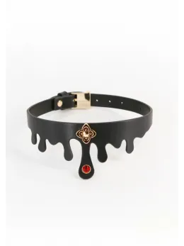 Fetish & Fashion Elvira Collar Adjustable PU Ruby Jewel Gold Charm