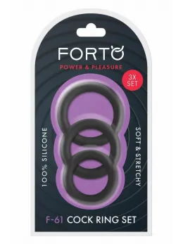FORTO F-61 3 Piece Silicone Ring Set Black - Flexible Premium Material