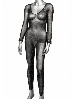 Radiance Plus Size Mesh Bodystocking with Rhinestone Accents Black 3X