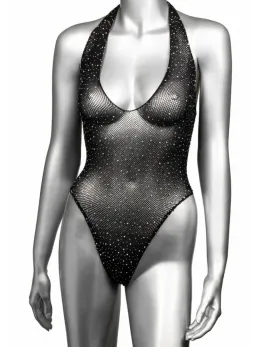 Radiance Deep V Bodysuit Plus Size Mesh Rhinestone 3X Black