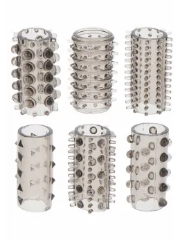 Power Sleeve комплект релефни прозрачни пръстени за пенис, TPE, 6 бр.