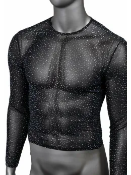 CalExotics Radiance Long Sleeve Shirt Mesh Rhinestone Black Full-Length
