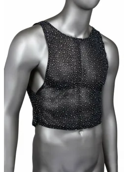 CalExotics Radiance Muscle Tank Top - Mesh, Rhinestone Accents, Fitted, Black