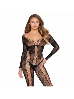 Leg Avenue Lace Bodystocking Black - Elegant Floral Mesh Design