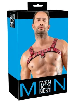 Svenjoyment Men's Chest Harness Red S-XL Adjustable Vegan Leather