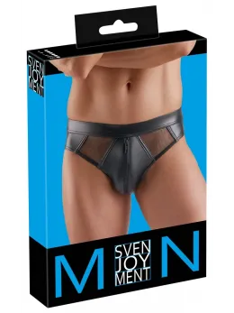 Svenjoyment Wetlook Briefs S Black with Net Panels and Front Zip