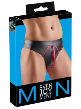 Svenjoyment M. Thong XL Black Wetlook with Red Accents, Zipper Front