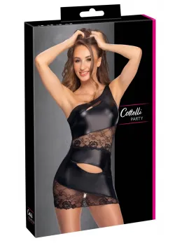 Cottelli PARTY One-Shoulder Black Mini Dress with Lace, Size L