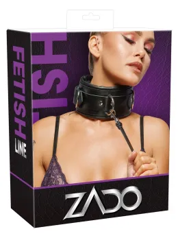 ZADO Leather Collar and Leash Set Wide Adjustable Black 97cm