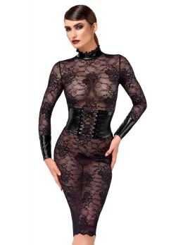 Noir Handmade Kink Royal Lace Midi Dress XL - Black, Adjustable Waist