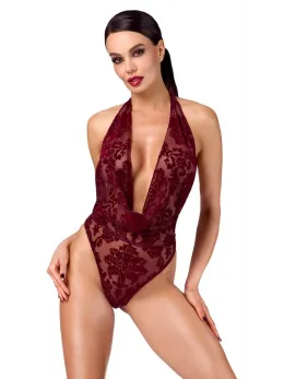Noir Handmade Kink Royal Body Red M - Transparent Velvet Print Thong Bodysuit