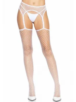 Leg Avenue White Mesh Pantyhose with Integrated Garter Belt, One Size