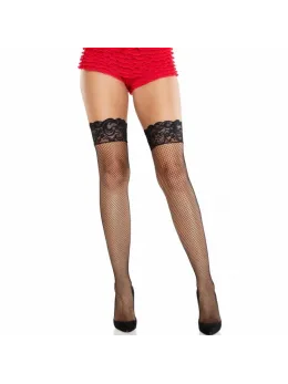 Leg Avenue 9992 Backseam Stockings Black & Red Lace Top Fishnet