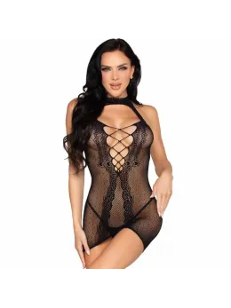Leg Avenue 81675 Halter Mesh Mini Dress Black - Polka Dot, One Size