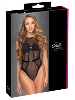 Cottelli LINGERIE Body Rhinestones Black L/XL - Elegant Lace Bodysuit