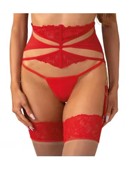 Obsessive Matildea Suspender Belt S/M Deep Red Adjustable Lace