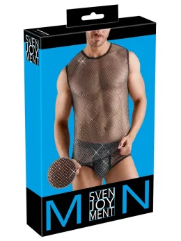 Svenjoyment Net Shirt L Black with Sparkling Accents - Lightweight Mesh Top