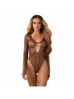 Obsessive Soranna Brown Sheer Long-Sleeved Bodysuit, Open Detail 2XL/3XL