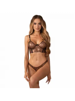 Obsessive Soranna Two-Piece Mesh Lingerie Set Brown - Adjustable Fit 2XL/3XL