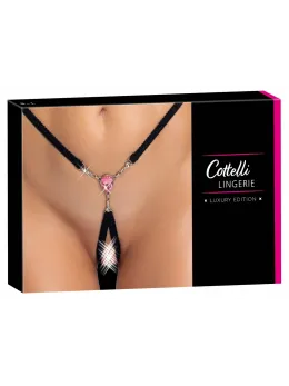 Cottelli Lingerie Adjustable Gem String S-L, Black with Pink Accent