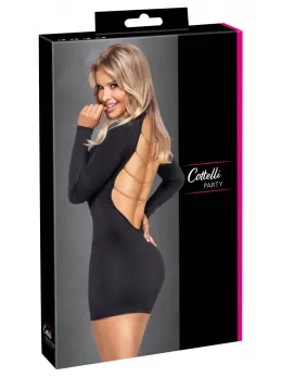 Cottelli PARTY Mini Dress with Gold Chains, Black, Size S
