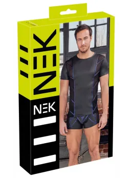 NEK Men's Shirt M Black Matt Look with Metallic Blue Accents